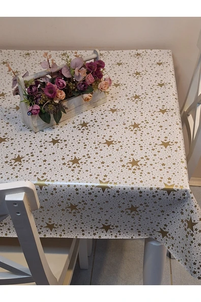 Elyaflı Pvc Muşamba - Desenli Silinebilir Masa Örtüsü (GOLD) - Resim 4