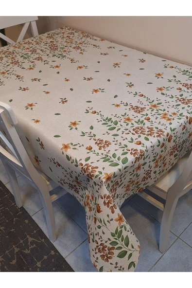 Elyaflı Pvc Muşamba - Desenli Silinebilir Masa Örtüsü ( BEJ ) - Resim 3