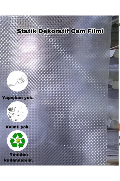 Cam Filmi Kaplama Statik Folyo  Buzlu Desenli Duşa Kabin Pencere Ofis Dekorasyon - Resim 4