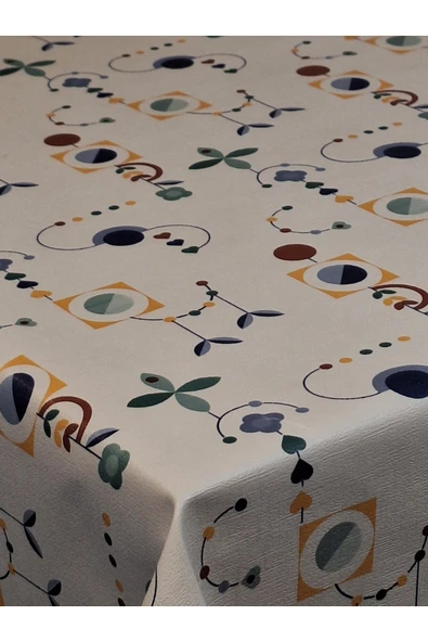 Elyaflı Pvc Muşamba - Desenli Silinebilir Masa Örtüsü ( BEJ ) - Resim 6