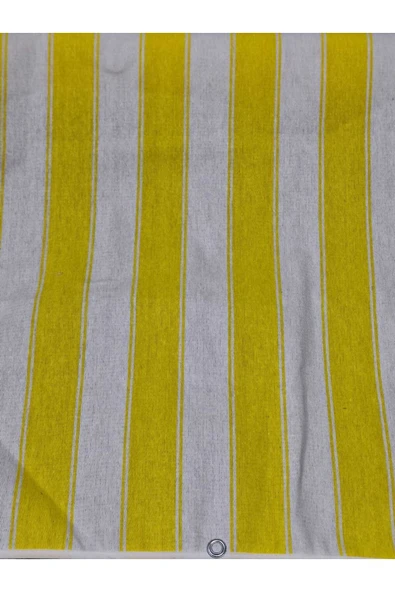 75 x 150 cm Sarı Beyaz  Çizğili  Kumaş Balkon Brandası  Kenarları Biye Dikişli - Resim 3