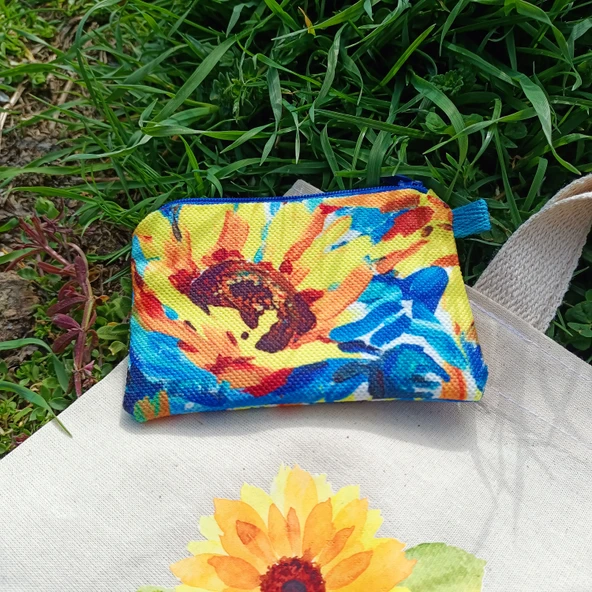 Utterly Good Ayçiçekli Bez Çanta Seti  Roller Kalem Hediyeli  Bez Çanta  Bez Kalemlik  Bez Cüzdan - Resim 3