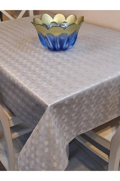 Elyaflı Pvc Muşamba - Desenli Silinebilir Masa Örtüsü ( GRİ ) - Resim 2
