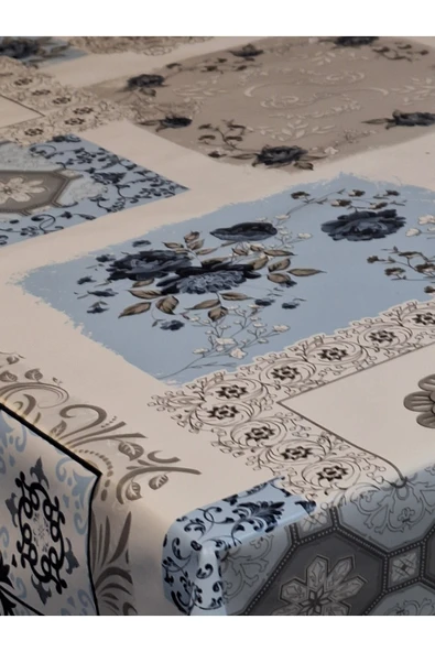 Elyaflı Pvc Muşamba - Desenli Silinebilir Masa Örtüsü ( MAVİ ) - Resim 6