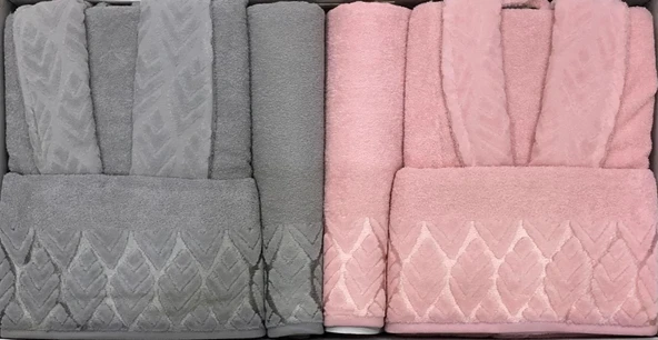 Fiesta Kısmi Kadife Jakarlı %100 Pamuklu Aile Bornoz Seti - Resim 8