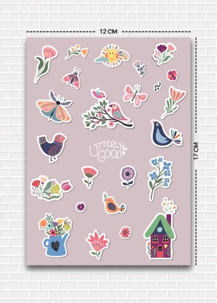 Utterly Good Çiçek Temalı 5'li Sticker  Bullet Journal  Notebook  Ajanda  Scrapbook Için Uygun Set - Resim 4