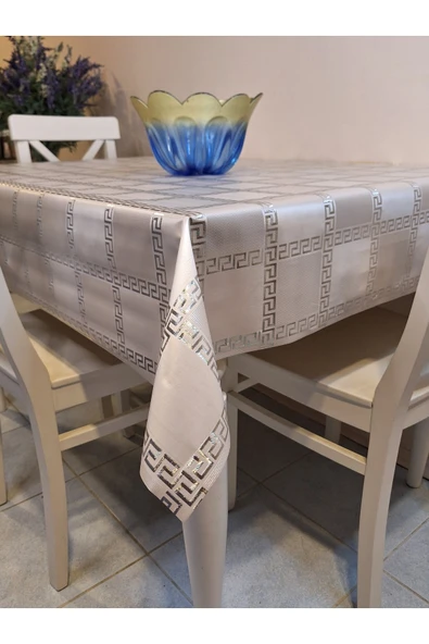 GÜMÜŞ PARLAK SİLİNEBİLİR MASA ÖRTÜSÜ - ELYAFLI PVC MUŞAMBA - Resim 2