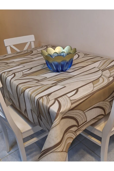 Elyaflı Pvc Muşamba - Desenli Silinebilir Masa Örtüsü (KREM) - Resim 2