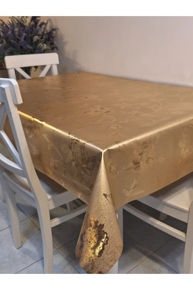 GOLD  PARLAK SİLİNEBİLİR MASA ÖRTÜSÜ - ELYAFLI PVC MUŞAMBA - Resim 5