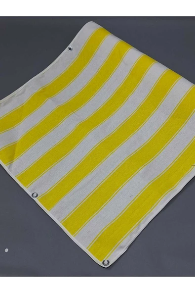 75 x 150 cm Sarı Beyaz  Çizğili  Kumaş Balkon Brandası  Kenarları Biye Dikişli - Resim 2