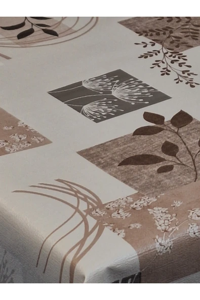 Elyaflı Pvc Muşamba - Desenli Silinebilir Masa Örtüsü ( KAHVERENĞİ ) - Resim 6