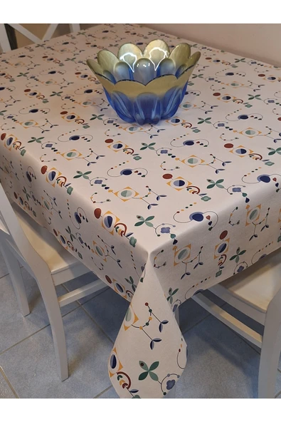 Elyaflı Pvc Muşamba - Desenli Silinebilir Masa Örtüsü ( BEJ ) - Resim 3