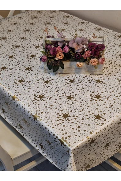 Elyaflı Pvc Muşamba - Desenli Silinebilir Masa Örtüsü (GOLD) - Resim 3