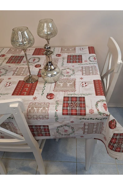 Yeni Yıl Desenli Elyaflı PVC Masa Örtüsü – Silinebilir ve Su Geçirmez Muşamba - Resim 4