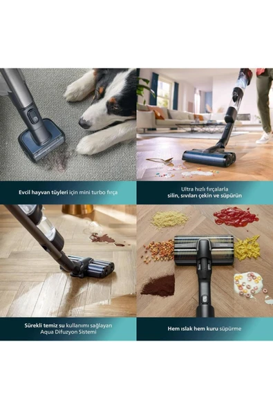 9000 Serisi AquaTrio Kablosuz Dikey Süpürge, AquaSpin Başlık, PowerCyclone Aqua, XW9463/11 - Resim 7