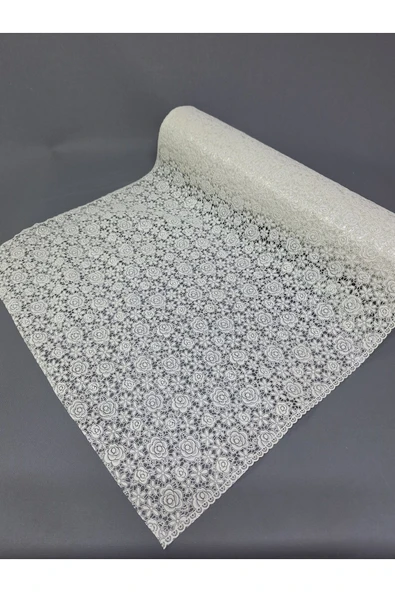 PVC KÜPÜR DANTEL RAF VE DOLAP ÖRTÜSÜ RUNNER  (BEYAZ) - Resim 2