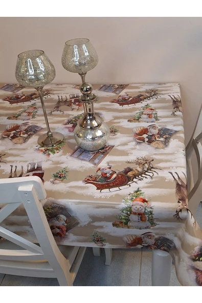 Yeni Yıl Desenli Elyaflı PVC Masa Örtüsü – Silinebilir ve Su Geçirmez Muşamba - Resim 8