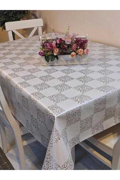 Elyaflı Pvc Muşamba - Desenli Silinebilir Masa Örtüsü ( GRİ ) - Resim 2
