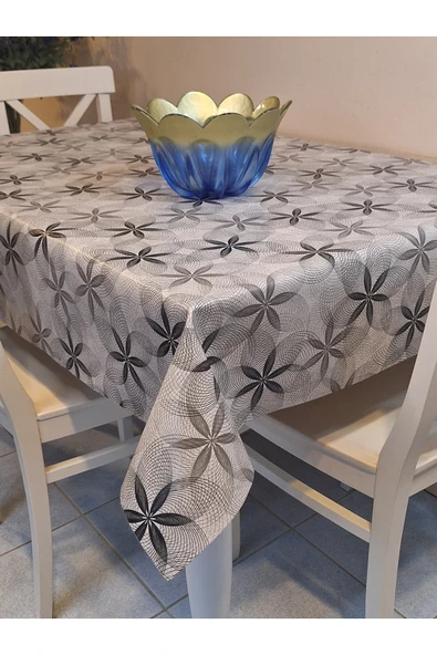 Elyaflı Pvc Muşamba - Desenli Silinebilir Masa Örtüsü ( GRİ ) ürün görseli