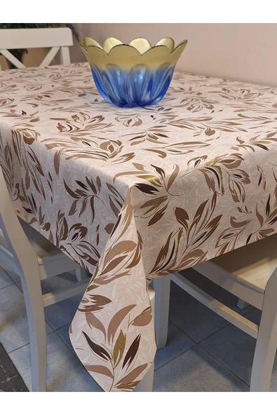 Elyaflı Pvc Muşamba - Desenli Silinebilir Masa Örtüsü ( GRİ-BEJ ) - Resim 8