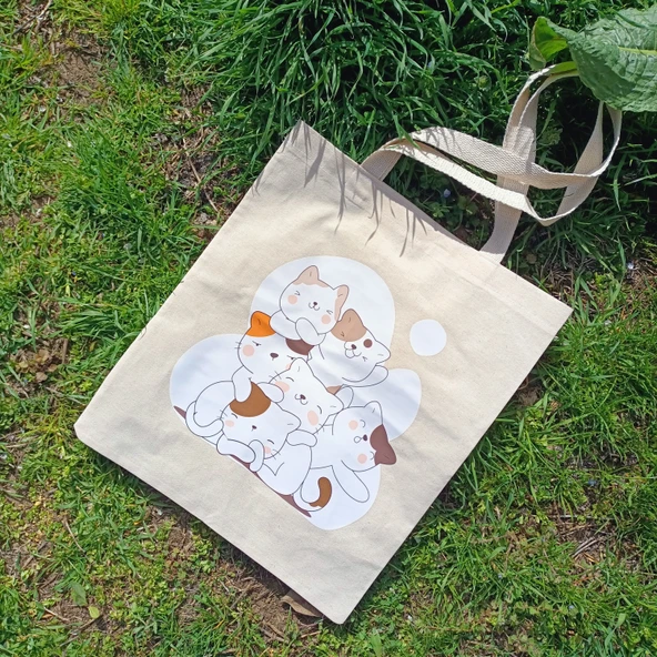 Utterly Good Kedili Bez Çanta Seti  Roller Kalem Hediyeli  Bez Çanta  Bez Kalemlik  Bez Cüzdan - Resim 4