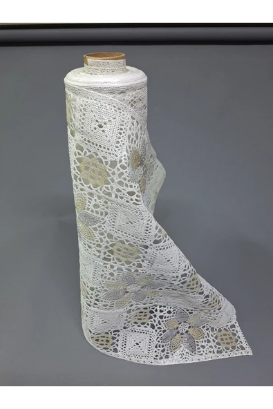 PVC KÜPÜR DANTEL RAF VE DOLAP ÖRTÜSÜ RUNNER  (BEYAZ  KAHVE) - Resim 4