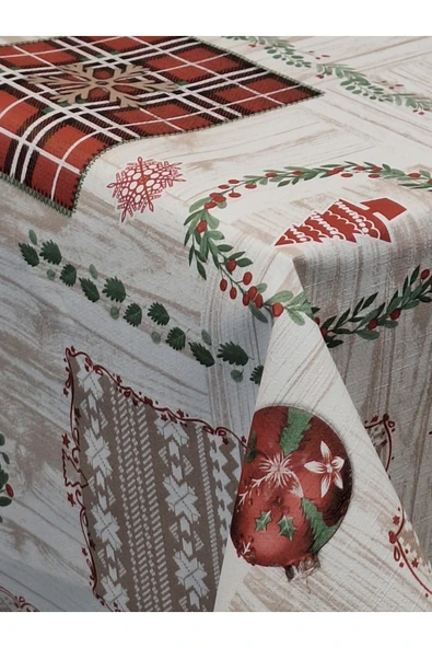 Yeni Yıl Desenli Elyaflı PVC Masa Örtüsü – Silinebilir ve Su Geçirmez Muşamba - Resim 6
