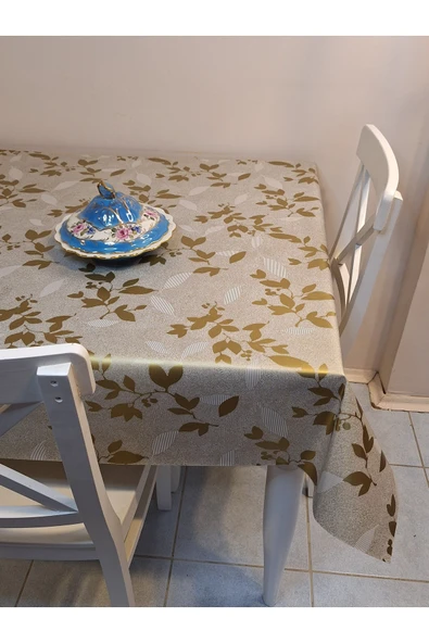 Elyaflı Pvc Muşamba - Desenli Silinebilir Masa Örtüsü (BEJ) - Resim 4