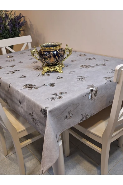 GÜMÜŞ PARLAK SİLİNEBİLİR MASA ÖRTÜSÜ - ELYAFLI PVC MUŞAMBA - Resim 2