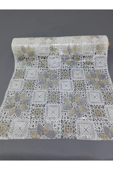 PVC KÜPÜR DANTEL RAF VE DOLAP ÖRTÜSÜ RUNNER  (BEYAZ  KAHVE) ürün görseli