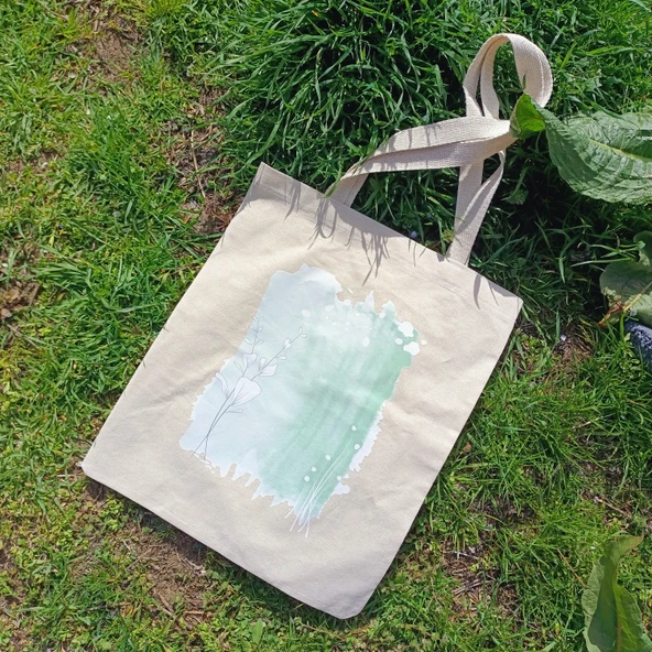 Utterly Good Mavi Çiçekli Bez Çanta Seti  Roller Kalem Hediyeli  Bez Çanta  Bez Kalemlik  Bez Cüzdan - Resim 5