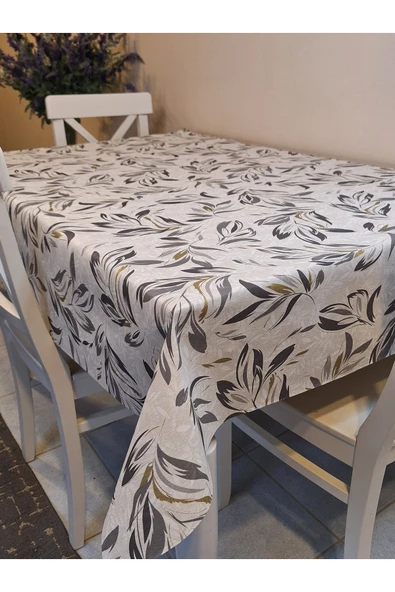 Elyaflı Pvc Muşamba - Desenli Silinebilir Masa Örtüsü ( GRİ-BEJ ) - Resim 5