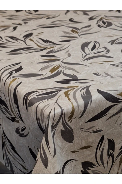 Elyaflı Pvc Muşamba - Desenli Silinebilir Masa Örtüsü ( GRİ-BEJ ) - Resim 6