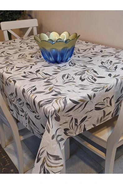 Elyaflı Pvc Muşamba - Desenli Silinebilir Masa Örtüsü ( GRİ-BEJ ) - Resim 2