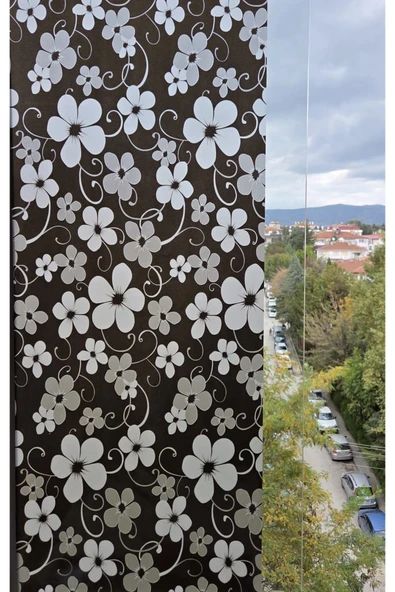 Statik Cam Filmi Siyah Çiçekli Folyo – Duşa Kabin, Pencere ve Ofis Dekorasyon Kaplaması ürün görseli