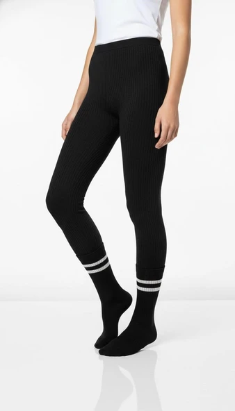 Kadın 2’li Spor Tenis Çorabı – Siyah ve Beyaz Çizgili Model - Resim 7