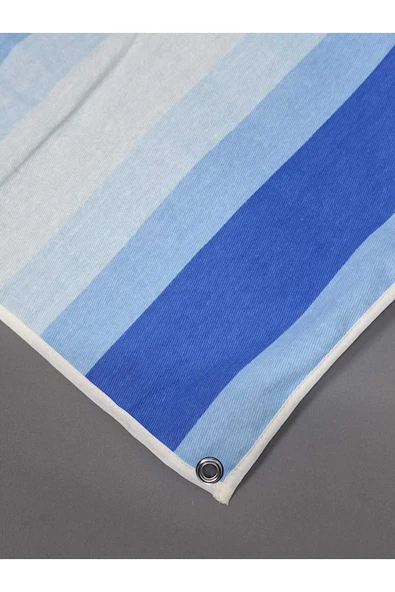 75x150cm Mavi Lacivert Çizğili  Kumaş Balkon Brandası  Kenarları Biye Dikişli - Resim 4