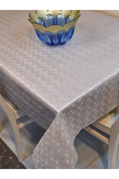 Elyaflı Pvc Muşamba - Desenli Silinebilir Masa Örtüsü ( GRİ ) - Resim 3