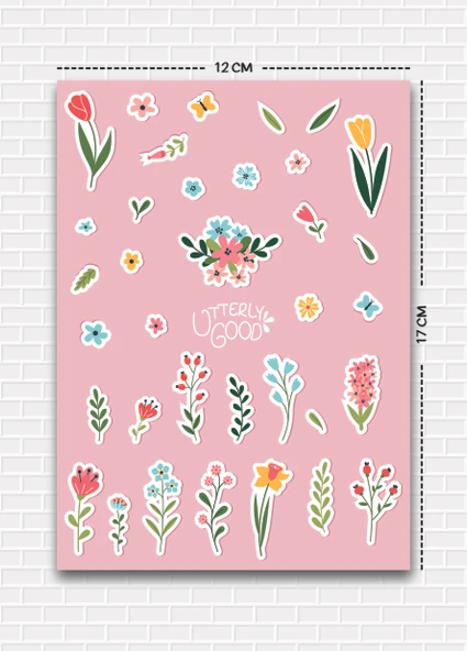 Utterly Good Çiçek Temalı 5'li Sticker  Bullet Journal  Notebook  Ajanda  Scrapbook Için Uygun Set - Resim 5