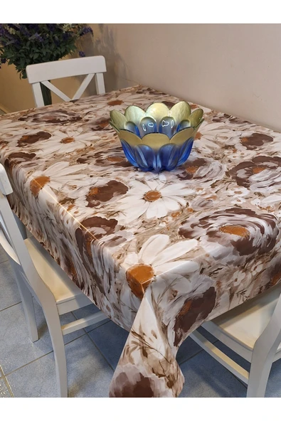 Elyaflı Pvc Muşamba - Desenli Silinebilir Masa Örtüsü ( KAHVERENĞİ ) - Resim 2