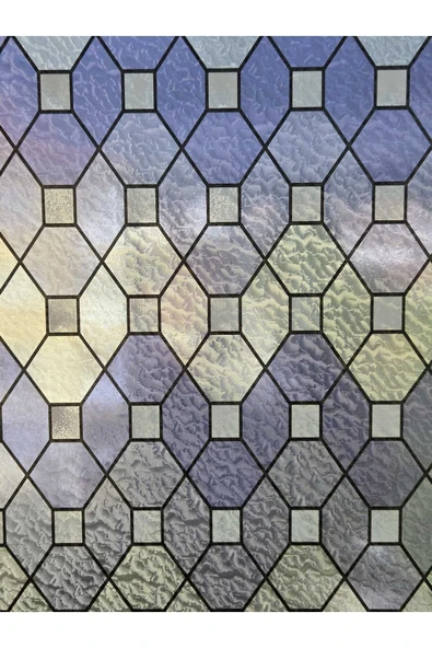 Statik Cam Filmi Mavi Vitray Desenli Folyo – Duşa Kabin, Pencere ve Ofis Dekorasyon Kaplaması - Resim 3