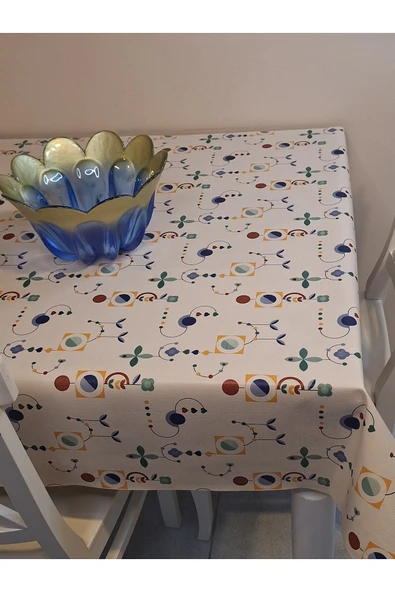 Elyaflı Pvc Muşamba - Desenli Silinebilir Masa Örtüsü ( BEJ ) - Resim 4
