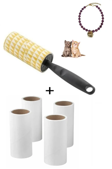 2'li Set 300 Yaprak Tüy Toplayıcı Aparat 5 Adet Yedek Rulo Çıngıraklı Ayarlanabilir Kedi Kolyesi ürün görseli