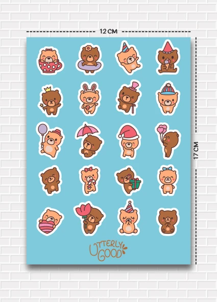 Utterly Good Sevimli Hayvanlar 5'li Sticker  Bullet Journal  Notebook  Ajanda  Scrapbook Için Uygun Set - Resim 2