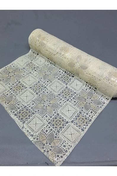 PVC KÜPÜR DANTEL RAF VE DOLAP ÖRTÜSÜ RUNNER  (KREM) - Resim 2