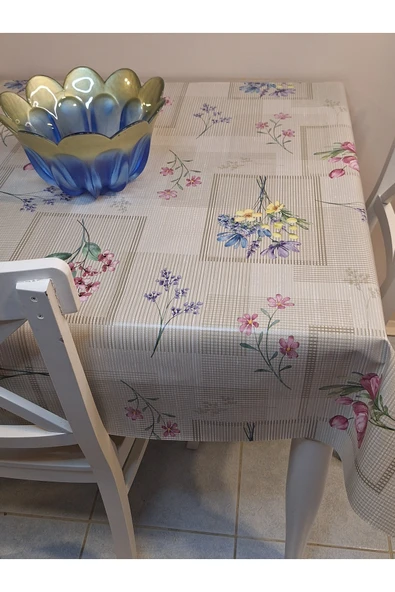 Elyaflı Pvc Muşamba - Desenli Silinebilir Masa Örtüsü ( GRİ ) - Resim 11