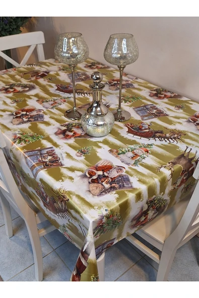 Yeni Yıl Desenli Elyaflı PVC Masa Örtüsü – Silinebilir ve Su Geçirmez Muşamba - Resim 2