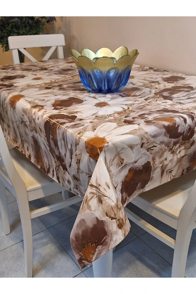 Elyaflı Pvc Muşamba - Desenli Silinebilir Masa Örtüsü ( KAHVERENĞİ ) ürün görseli