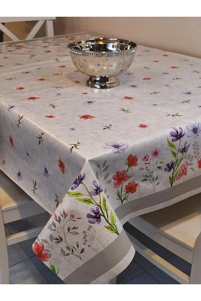 Elyaflı Pvc Muşamba - Desenli Silinebilir Masa Örtüsü ( GRİ ) ürün görseli