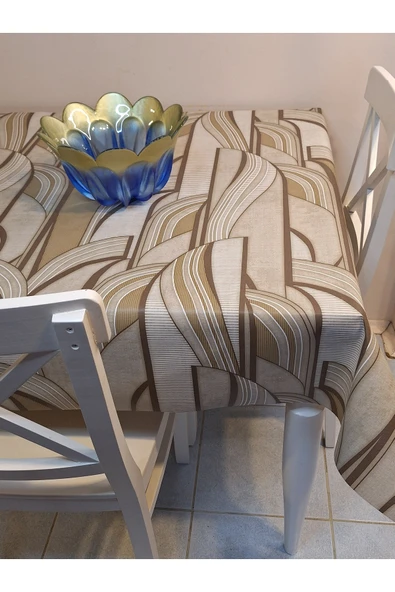 Elyaflı Pvc Muşamba - Desenli Silinebilir Masa Örtüsü (KREM) - Resim 4